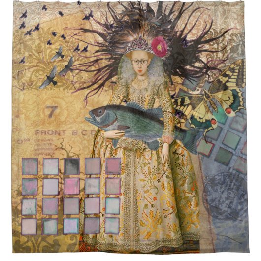 ヴィンテージ魚座の女性ゴシッククラシック体 シャワーカーテン (正面)