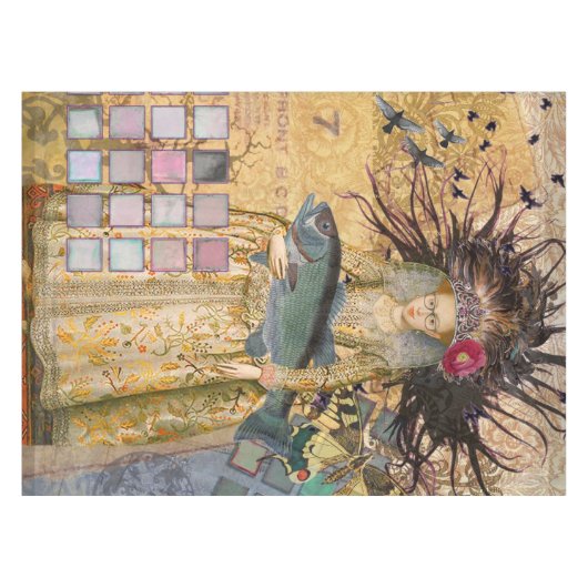 ヴィンテージ魚座の女性ゴシッククラシック体 テーブルクロス (正面(横))