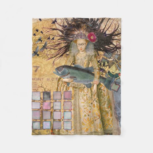 ヴィンテージ魚座の女性ゴシッククラシック体 フリースブランケット (正面)