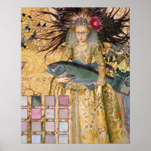 ヴィンテージ魚座の女性ゴシッククラシック体 ポスター