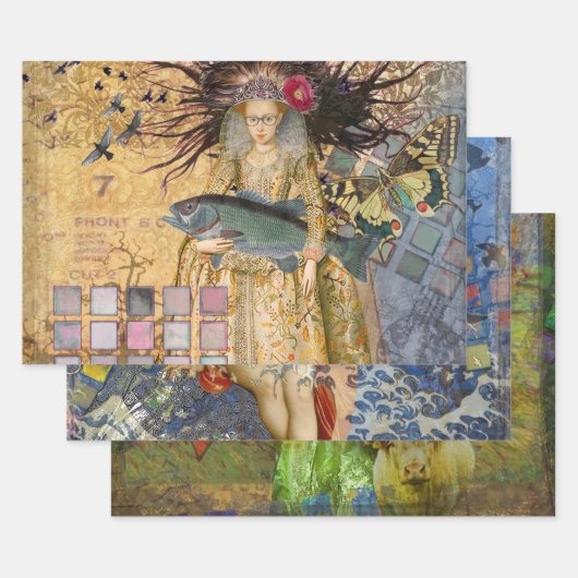 ヴィンテージ魚座の女性ゴシッククラシック体 ラッピングペーパーシート (セット)