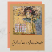 ヴィンテージ魚座の女性ゴシッククラシック体 招待状 (正面/裏面)