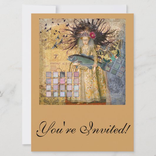 ヴィンテージ魚座の女性ゴシッククラシック体 招待状 (正面)