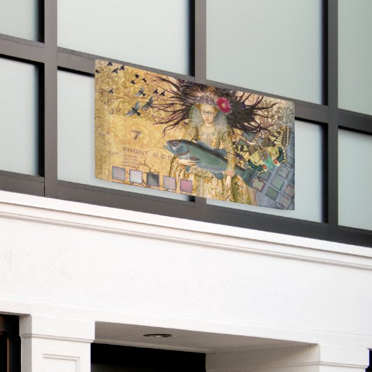 ヴィンテージ魚座の女性ゴシッククラシック体 横断幕 (ビルの外側)