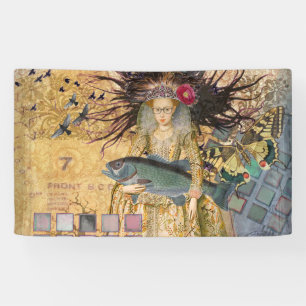 ヴィンテージ魚座の女性ゴシッククラシック体 横断幕