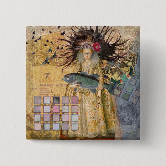 ヴィンテージ魚座の女性ゴシッククラシック体 缶バッジ (正面)