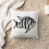 ヴィンテージ魚海洋生物海動物イラストレーション クッション (ブランケット)