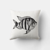 ヴィンテージ魚海洋生物海動物イラストレーション クッション (裏面)
