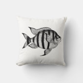 ヴィンテージ魚海洋生物海動物イラストレーション クッション (正面)