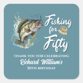 ヴィンテージ魚釣りをテーマにした50歳の誕生日パーティー スクエアシール
