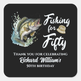 ヴィンテージ魚釣りをテーマにした50歳の誕生日パーティー スクエアシール