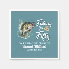 ヴィンテージ魚釣りをテーマにした50歳の誕生日パーティー スタンダードカクテルナプキン