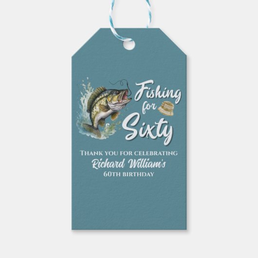 ヴィンテージ魚釣りをテーマにした60th誕生日パーティー ギフトタグ (正面)