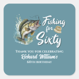 ヴィンテージ魚釣りをテーマにした60th誕生日パーティー スクエアシール