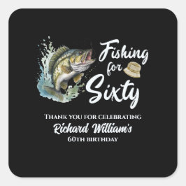 ヴィンテージ魚釣りをテーマにした60th誕生日パーティー スクエアシール