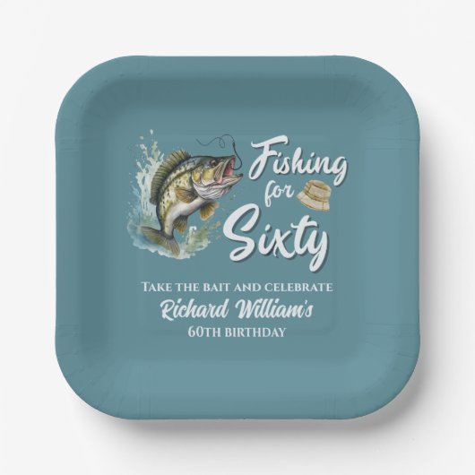 ヴィンテージ魚釣りをテーマにした60th誕生日パーティー ペーパープレート (正面)