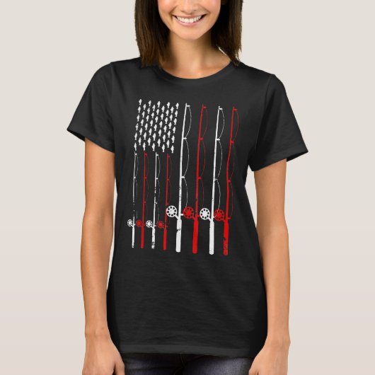 ヴィンテージ魚釣りアメリカンフラッグベース魚釣り Tシャツ (正面)
