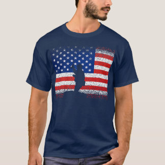 ヴィンテージ魚釣りアメリカ国旗の屋外7月4日Wom Tシャツ