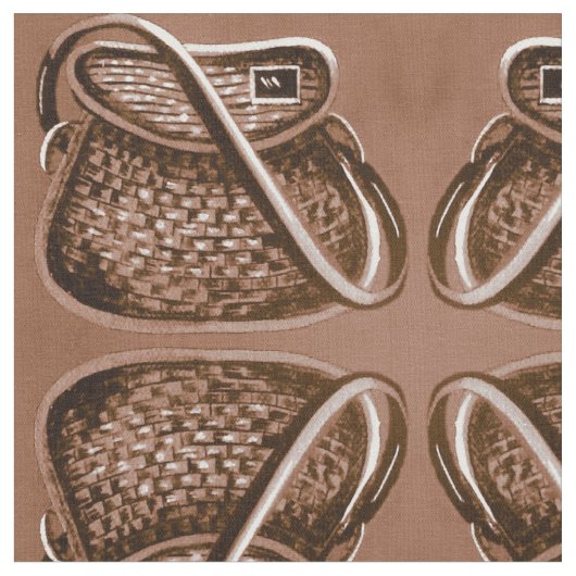 ヴィンテージ魚釣りアンティークバスケット生地 ファブリック (クローズアップ)