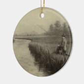 ヴィンテージ魚釣りアート セラミックオーナメント (左)