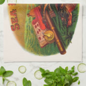 ヴィンテージ魚釣りギアシガーラベルアートシーロビン キッチンタオル (折り畳み)