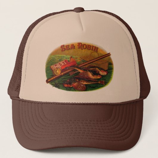 ヴィンテージ魚釣りギアシガーラベルアートシーロビン キャップ (正面)