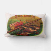 ヴィンテージ魚釣りギアシガーラベルアートシーロビン ランバークッション (正面)