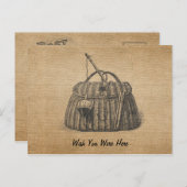 ヴィンテージ魚釣りタックボックスラップ葉書 ポストカード (正面/裏面)