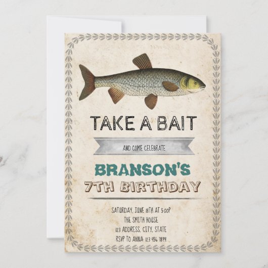 ヴィンテージ魚釣りパーティの招待状 招待状 (正面)