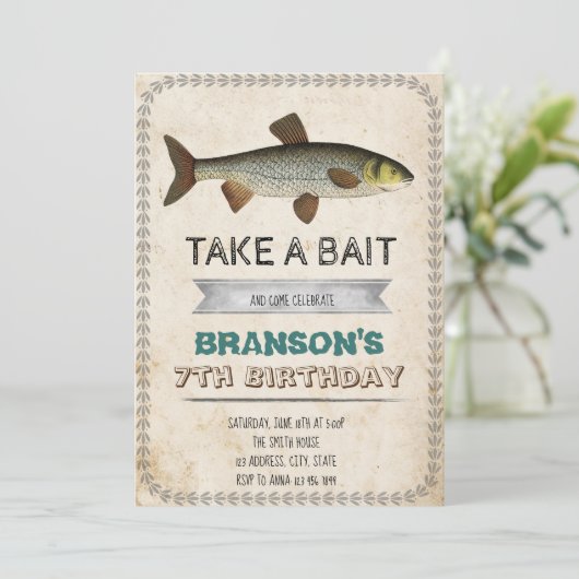 ヴィンテージ魚釣りパーティの招待状 招待状 (スタンド正面)