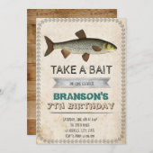 ヴィンテージ魚釣りパーティの招待状 招待状 (正面/裏面)