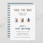 ヴィンテージ魚釣りフックバースデーパーティー 招待状 (正面/裏面)