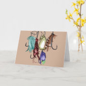 ヴィンテージ魚釣りフック カード (黄色い花)