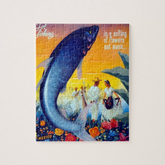 ヴィンテージ魚釣りベラクルスメキシコ旅行観光 ジグソーパズル (縦)