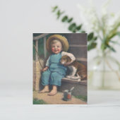 ヴィンテージ魚釣りボーイと犬はがき ポストカード (スタンド正面)