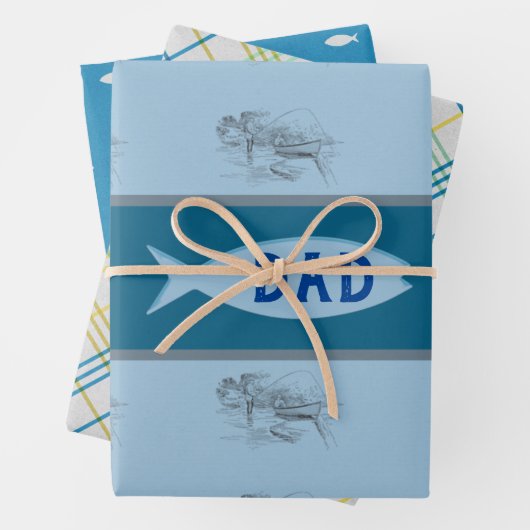ヴィンテージ魚釣りボートシーン父の日 ラッピングペーパーシート (インサイチュ)