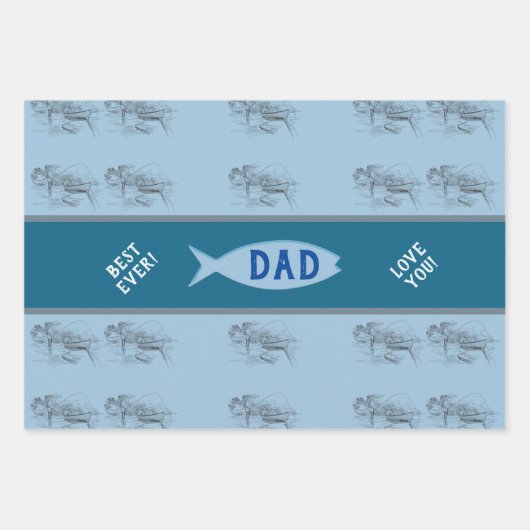 ヴィンテージ魚釣りボートシーン父の日 ラッピングペーパーシート (正面)