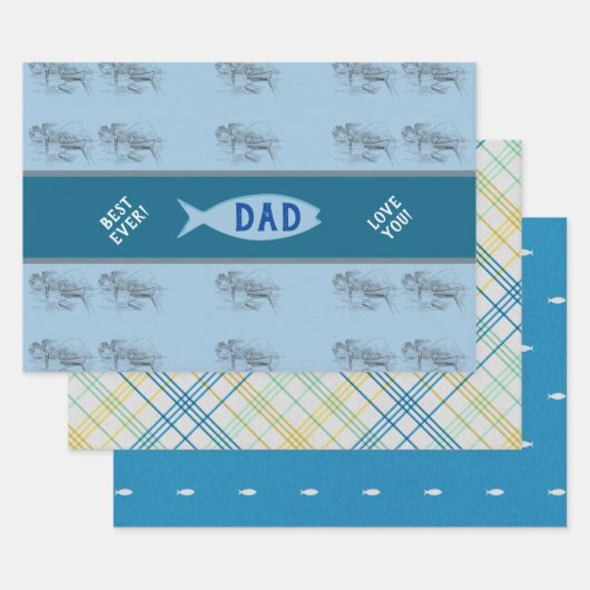 ヴィンテージ魚釣りボートシーン父の日 ラッピングペーパーシート (セット)