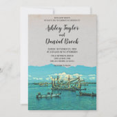 ヴィンテージ魚釣りボート沿岸目的地の結婚式 招待状 (正面)