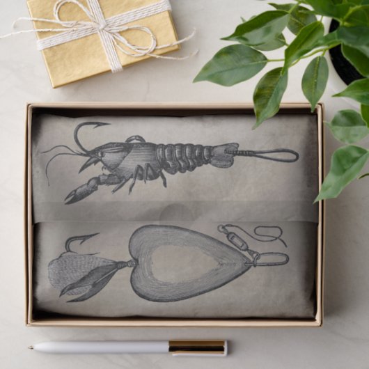 ヴィンテージ魚釣りルアオンセピアの切り離 薄葉紙 (ギフト)