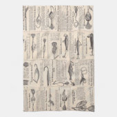 ヴィンテージ魚釣りルアー：アンティーク1900年代の漁師 キッチンタオル (縦)