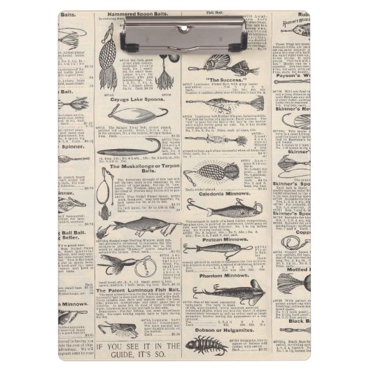 ヴィンテージ魚釣りルアー:アンティーク1900年代の漁師 クリップボード (正面)