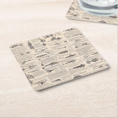 ヴィンテージ魚釣りルアー：アンティーク1900年代の漁師 スクエアペーパーコースター (アングル)