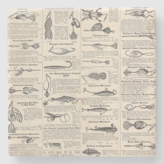 ヴィンテージ魚釣りルアー：アンティーク1900年代の漁師 ストーンコースター (正面)