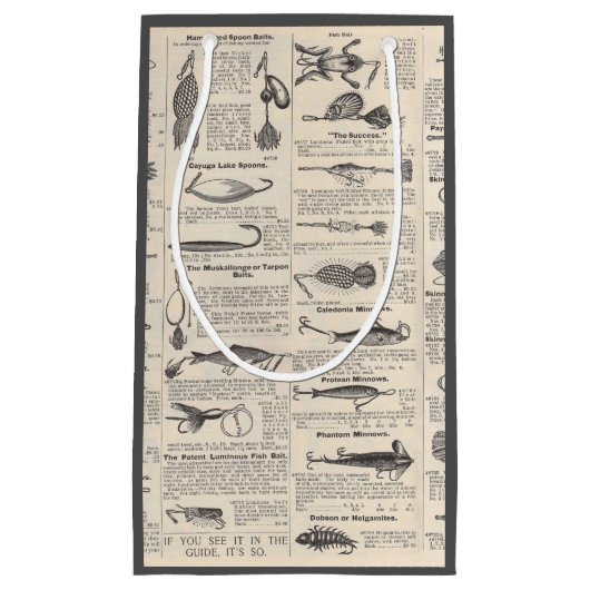 ヴィンテージ魚釣りルアー:アンティーク1900年代の漁師 スモールペーパーバッグ (正面)