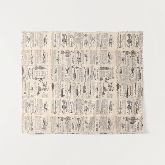 ヴィンテージ魚釣りルアー：アンティーク1900年代の漁師 タペストリー (正面(横))