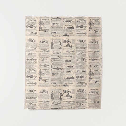 ヴィンテージ魚釣りルアー：アンティーク1900年代の漁師 タペストリー (正面)