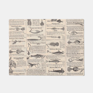 ヴィンテージ魚釣りルアー:アンティーク1900年代の漁師 ドアマット