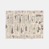 ヴィンテージ魚釣りルアー:アンティーク1900年代の漁師 フリースブランケット (正面(横))