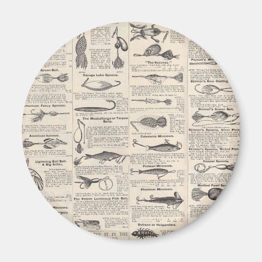 ヴィンテージ魚釣りルアー：アンティーク1900年代の漁師 マグネット (正面)